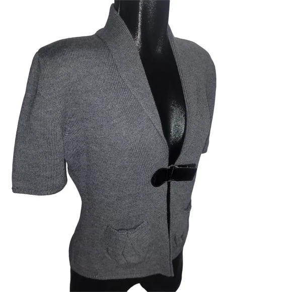 Simons Importation D'Italia Gray Knit Wool Blend Short Sleeve Cardigan L - Picture 2 of 7